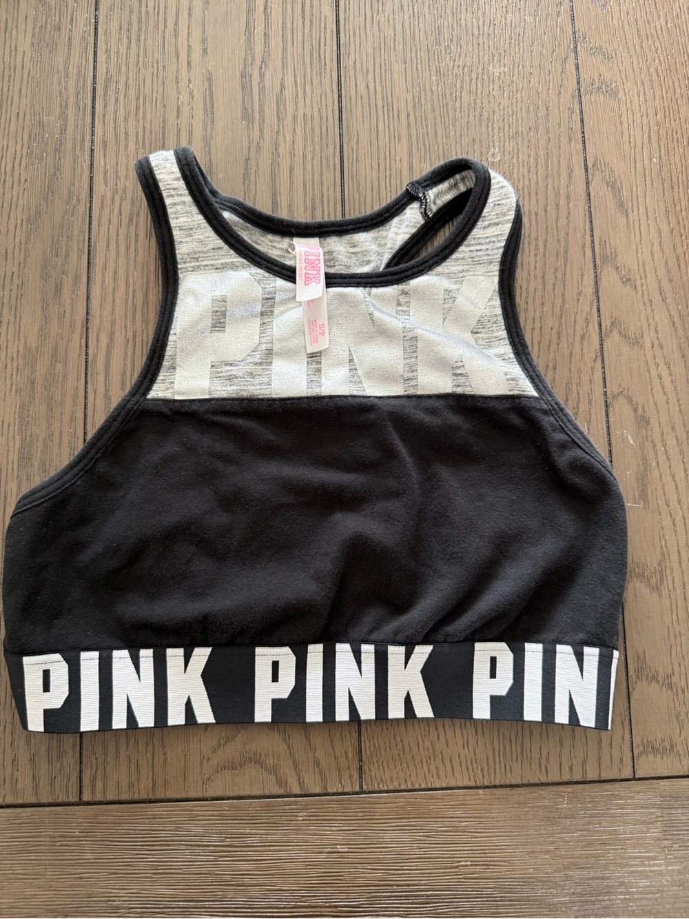 PINK Black & Gray Racerback Sports Bra